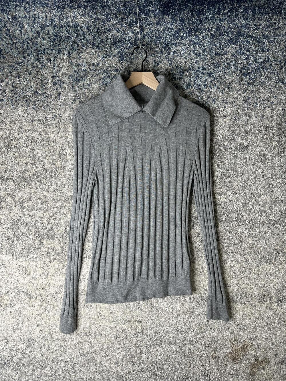 Reiss Sweater Womens Large Gray Collared Ribbed Knit Slim Fit Pullover Top
